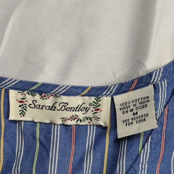 Sarah Bentley Vintage Striped Pearl Button Pleated Back Sleeveless Top - Picture 9 of 15